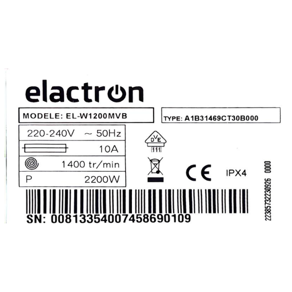 Machine à laver ELACTRON EL-W1200MVW-12KG-(Inverter) Machine à laver ELACTRON EL-W1200MVW-12KG-(Inverter)