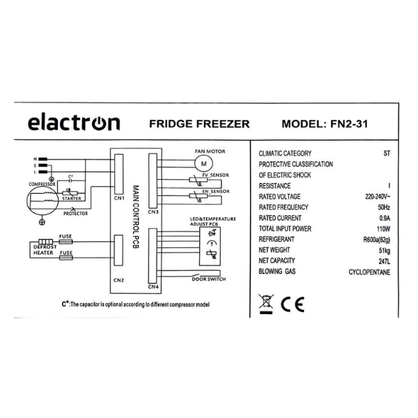 Réfrigérateur Combiné Congélation bas ELACTRON FN2-31D-247L (no frost) Réfrigérateur Combiné Congélation bas ELACTRON FN2-31D-247L (no frost)