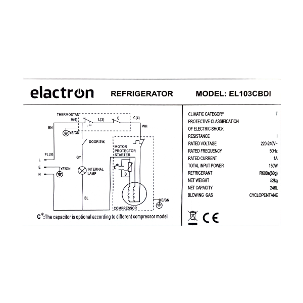 Réfrigérateur Combiné Congélation Bas ELACTRON El-103CBDI 246L-4T Réfrigérateur Combiné Congélation Bas ELACTRON El-103CBDI 246L-4T