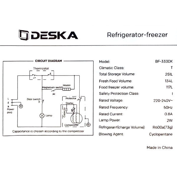 Réfrigérateur combiné DESKA BF333DK- 251L - 5 Tiroirs Réfrigérateur combiné DESKA BF333DK- 251L - 5 Tiroirs