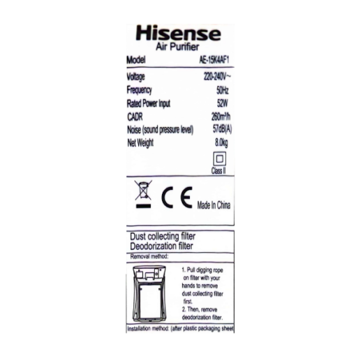 Purificateur d'air Hisense AE-15K4AF - 31m2 Purificateur d'air Hisense AE-15K4AF - 31m2
