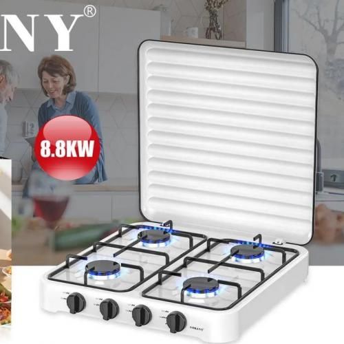 Sokany Cuisinière de Table à Gaz – 4 Feux – Portable – Extérieur & Intérieur – Blanc