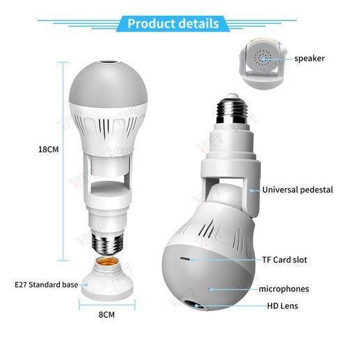 Ampoule Caméra de Surveillance 1080P HD – Vision Nocturne, Détection de Mouvement, 32 Go Inclus Ampoule Caméra de Surveillance 1080P HD – Vision Nocturne, Détection de Mouvement, 32 Go Inclus