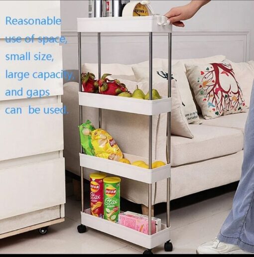 Étagère de Rangement Multifonctionnelle – 4 Couches – Avec Roues – Peu Encombrante & Durable – Pour Cuisine & Maison Étagère de Rangement Multifonctionnelle – 4 Couches – Avec Roues – Peu Encombrante & Durable – Pour Cuisine & Maison
