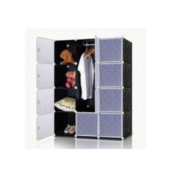 Armoire Penderie en Cubes Modulables – Portable & Montable – Design Moderne – Résine Écologique – Gris/Blanc