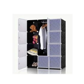 Armoire Penderie en Cubes Modulables – Portable & Montable – Design Moderne – Résine Écologique – Gris/Blanc