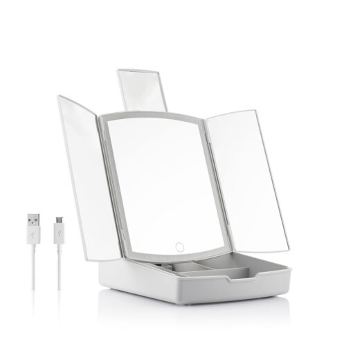 Miroir LED Pliable avec Organisateur de Maquillage 3-en-1 Panomir Miroir LED Pliable avec Organisateur de Maquillage 3-en-1 Panomir