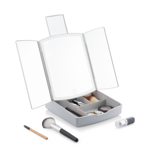 Miroir LED Pliable avec Organisateur de Maquillage 3-en-1 Panomir Miroir LED Pliable avec Organisateur de Maquillage 3-en-1 Panomir