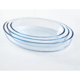 Lot de 3 Plats de Cuisson en Verre Borosilicate – Ovale – Résistants Four/Micro-ondes/Lave-vaisselle – 700ml, 1600ml, 2500ml