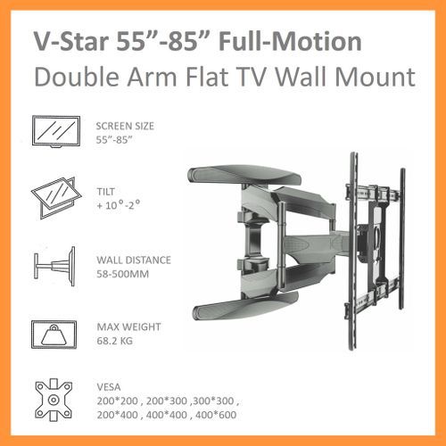 Support Mural TV V-Star S65 – Inclinable et Pivotant – Pour Écrans 32” à 85” – Solide & Pratique Support Mural TV V-Star S65 – Inclinable et Pivotant – Pour Écrans 32” à 85” – Solide & Pratique