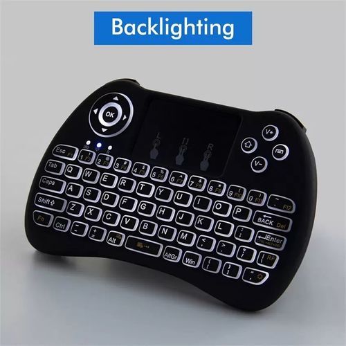 Mini Clavier Sans Fil Rétroéclairé 2.4GHz avec Pavé Tactile – Compatible PC, Smart TV, Android, TV Box – Noir Mini Clavier Sans Fil Rétroéclairé 2.4GHz avec Pavé Tactile – Compatible PC, Smart TV, Android, TV Box – Noir