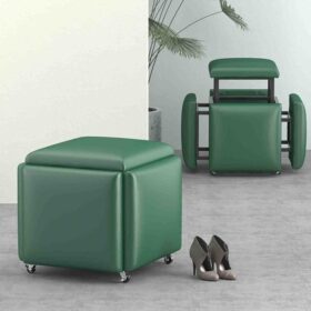 Tabouret Cube 5 en 1 – Canapé Nordique Empilable – Table Basse Multicolore, Cuir/Tissu, pour Salon & Salle à Manger – Image 2