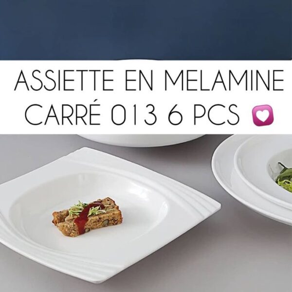 Lot de 6 Assiettes Plates Carrées en Mélamine – Design Moderne – Vaisselle de Table Durable – Blanc Lot de 6 Assiettes Plates Carrées en Mélamine – Design Moderne – Vaisselle de Table Durable – Blanc