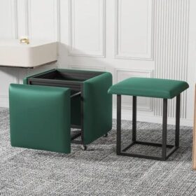 Tabouret Cube 5 en 1 – Canapé Nordique Empilable – Table Basse Multicolore, Cuir/Tissu, pour Salon & Salle à Manger