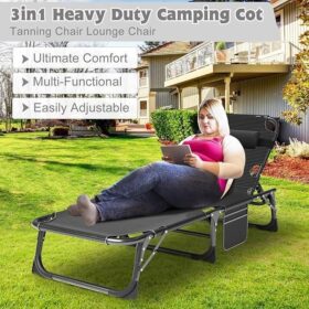 Chaise longue extérieure pliable rembourrée – 5 positions réglables – Portable et robuste – Idéale jardin, piscine, camping, terrasse, plage – Image 3
