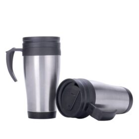 Mug Isotherme 400 ml – Tasse à Café de Voyage en Acier Inoxydable – Gobelet Thermos Étanche avec Anse – Noir