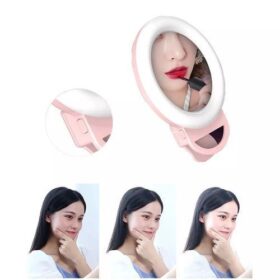 Selfie Ring Light avec Pince et Miroir Intégré – Éclairage LED USB pour Smartphone, Tablette, PC – Luminosité Réglable – Rose – Image 3