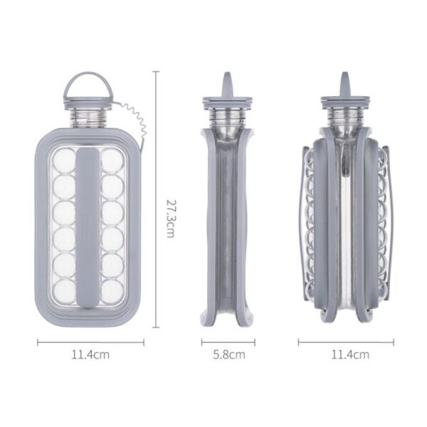 Bouteille 2 en 1 avec 17 Boules de Glaçons – Bouteille d’Eau Froide Réutilisable – Gris