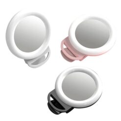 Selfie Ring Light avec Pince et Miroir Intégré – Éclairage LED USB pour Smartphone, Tablette, PC – Luminosité Réglable – Rose