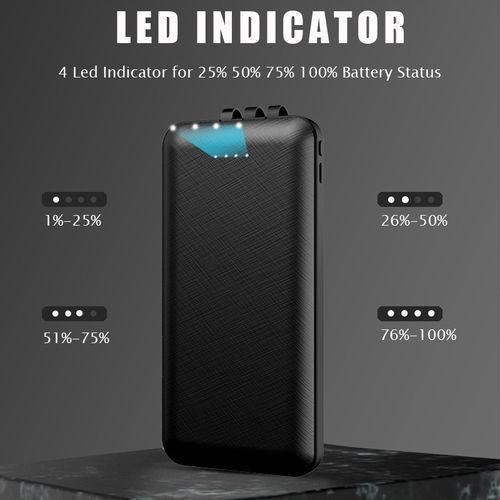 Power Bank 10000mAh Portable avec 3 Câbles Intégrés – Batterie Lithium-Polymère Noir Power Bank 10000mAh Portable avec 3 Câbles Intégrés – Batterie Lithium-Polymère Noir
