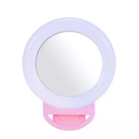 Selfie Ring Light avec Pince et Miroir Intégré – Éclairage LED USB pour Smartphone, Tablette, PC – Luminosité Réglable – Rose