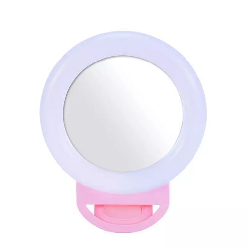 Selfie Ring Light avec Pince et Miroir Intégré – Éclairage LED USB pour Smartphone, Tablette, PC – Luminosité Réglable – Rose