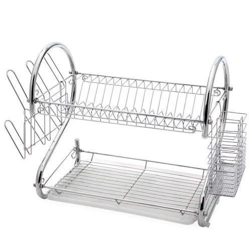 Égouttoir à Vaisselle 2 Niveaux – Séchoir Acier Chromé avec Bac Collecteur – Argenté Égouttoir à Vaisselle 2 Niveaux – Séchoir Acier Chromé avec Bac Collecteur – Argenté