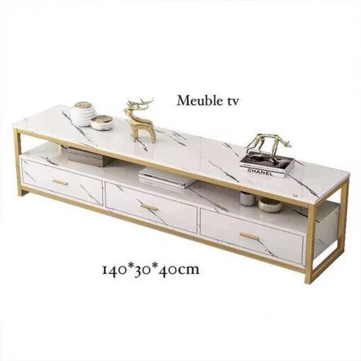 Meuble TV Moderne 140 cm – Table Télé avec Étagères Ouvertes, Bois MDF – Blanc, pour Salon, Bureau ou Espace Multimédia