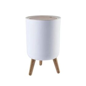 Poubelle Style Nordique avec Couvercle à Pression – Blanc – 22 x 36,3 cm – Imitation Bois pour Cuisine, Salle de Bain ou Salon