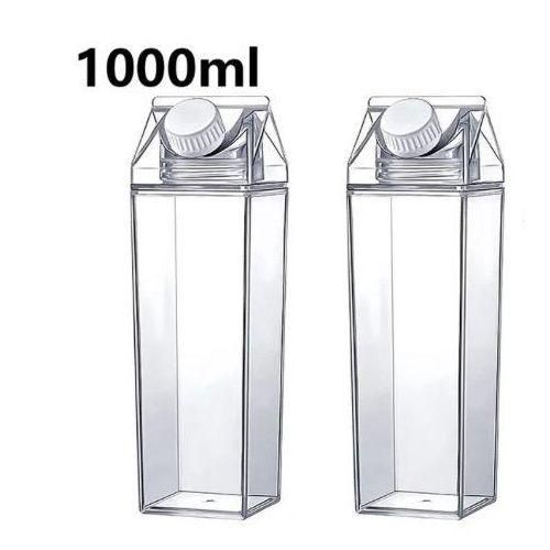 Pack de 2 Bouteilles d’Eau Incassables – 1000ml – Forme Brique de Lait – Blanc – Sans BPA & Antifuite
