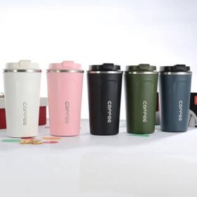 Thermos-Mug Isotherme 380 ml – Acier Inoxydable – Boissons Chaudes 10h / Froides 24h – Couvercle Étanche à Bouton-Poussoir