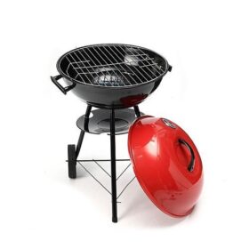 Barbecue à Charbon 17" avec Grille Chromée – Rouge & Noir – Portable avec Roues