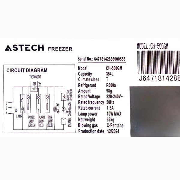 Congélateur horizontal Astech CH500GM - 500L Congélateur horizontal Astech CH500GM - 500L