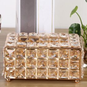 Boîte à Mouchoirs en Cristal – Design Élégant – Couleur Or – Pour Salle de Bain, Salon, Bureau ou Voiture – Image 2
