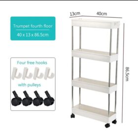 Étagère de Rangement Multifonctionnelle – 4 Couches – Avec Roues – Peu Encombrante & Durable – Pour Cuisine & Maison