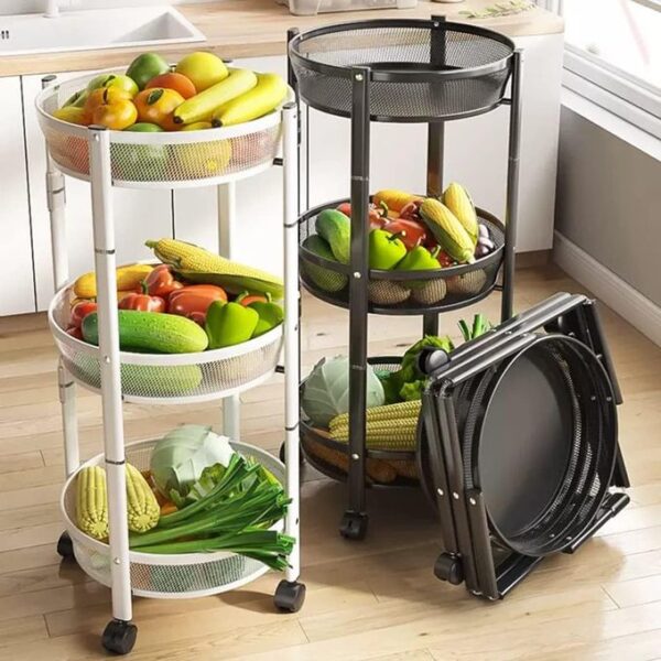 Chariot Utilitaire Roulant à 3 Niveaux – Métal Pliable – Roues 360° avec Freins – Sans Assemblage