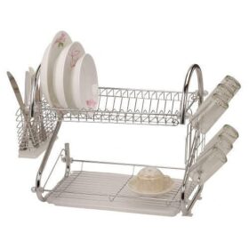 Égouttoir à Vaisselle 3 en 1 – 2 Niveaux – Acier Chromé – Plateau Égouttoir – Pour Assiettes, Verres, Bols – Gris – Image 3