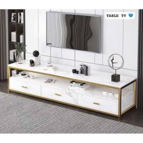 Meuble TV Moderne 140 cm – Table Télé avec Étagères Ouvertes, Bois MDF – Blanc, pour Salon, Bureau ou Espace Multimédia