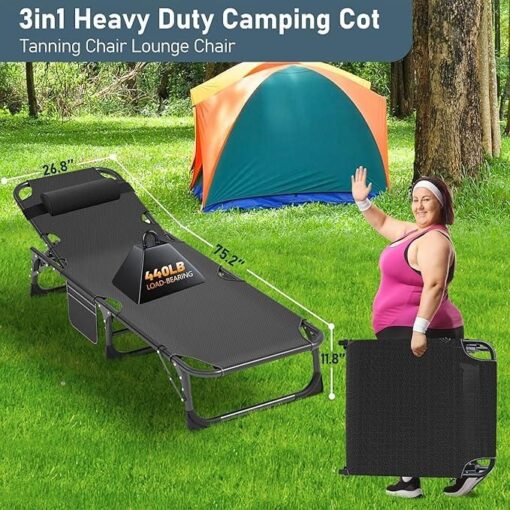 Chaise longue extérieure pliable rembourrée – 5 positions réglables – Portable et robuste – Idéale jardin, piscine, camping, terrasse, plage