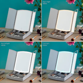 Miroir LED Pliable avec Organisateur de Maquillage 3-en-1 Panomir – Image 11