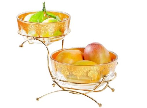 Présentoir à Fruits en Verre 2 Étages – Design Doré Élégant – Mini Format Présentoir à Fruits en Verre 2 Étages – Design Doré Élégant – Mini Format