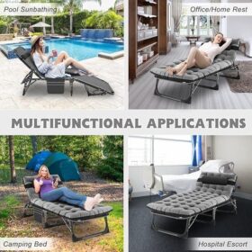Chaise longue extérieure pliable rembourrée – 5 positions réglables – Portable et robuste – Idéale jardin, piscine, camping, terrasse, plage – Image 6