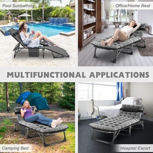 Chaise longue extérieure pliable rembourrée – 5 positions réglables – Portable et robuste – Idéale jardin, piscine, camping, terrasse, plage