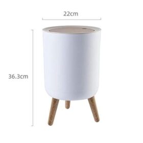 Poubelle Style Nordique avec Couvercle à Pression – Blanc – 22 x 36,3 cm – Imitation Bois pour Cuisine, Salle de Bain ou Salon – Image 5