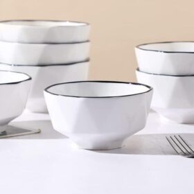 Lot de 4 Assiettes Creuses en Céramique – 7 pouces – Rondes – Blanc