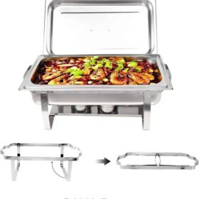 Chafing Dish Buffet en Acier Inoxydable – Réchaud Chauffe-Plat à Bougie avec Couvercle Rabattable – Présentoir pour Buffet, Mariage, Événements