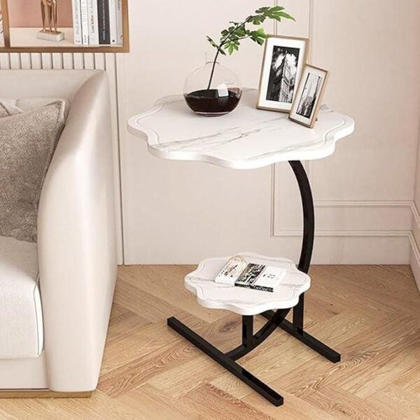 Petite table d'appoint en forme de C à 2 niveaux, en marbre texturé, design floral, pour salon, chambre, cuisine ou jardi Petite table d'appoint en forme de C à 2 niveaux, en marbre texturé, design floral, pour salon, chambre, cuisine ou jardi