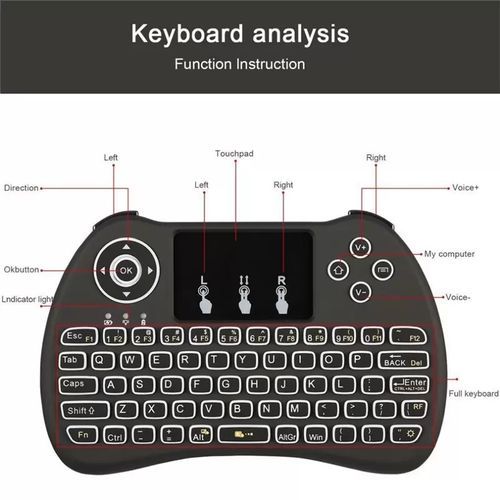 Mini Clavier Sans Fil Rétroéclairé 2.4GHz avec Pavé Tactile – Compatible PC, Smart TV, Android, TV Box – Noir Mini Clavier Sans Fil Rétroéclairé 2.4GHz avec Pavé Tactile – Compatible PC, Smart TV, Android, TV Box – Noir