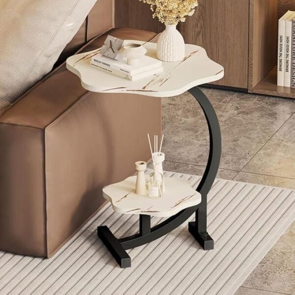Petite table d'appoint en forme de C à 2 niveaux, en marbre texturé, design floral, pour salon, chambre, cuisine ou jardi Petite table d'appoint en forme de C à 2 niveaux, en marbre texturé, design floral, pour salon, chambre, cuisine ou jardi