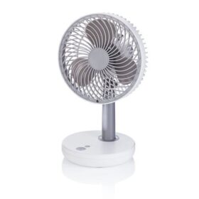 Ventilateur de Bureau Rotatif avec Lampe LED – Gris/Blanc, Compact et Silencieux